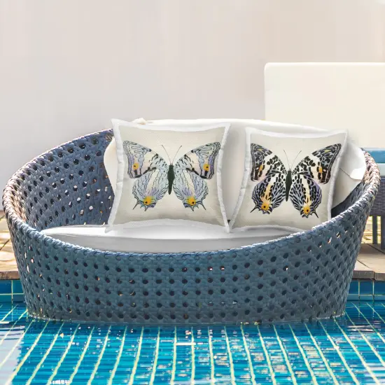 Intricate Blue Butterflies 2 PC Outdoor Printed Pillow Set Design by Susan Jill, 18 x 7 x 18 {2}