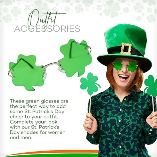 4E's Novelty Shamrock Glasses &ndash; Fun Green St. Patrick&rsquo;s Day Party Sunglasses for Adults & Kids, Perfect Party Accessories for Women Men Party {2}