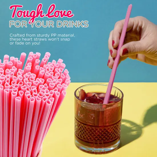 4E's Novelty 100 Pink Heart Straws - Individually Wrapped Heart Shaped Straws for Valentine&rsquo;s Day, Cute Disposable Straws for Parties & Drinks {4}