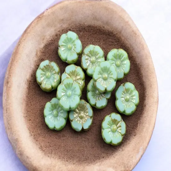 *12* 10mm Turquoise Picasso AB Hawaiian Flower Beads {1}