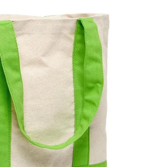 Functional Canvas Tote Bag with Two-Tone Accent 14 5/16" x 4 1/4" x 12 1/2" Lime / Natural {5}