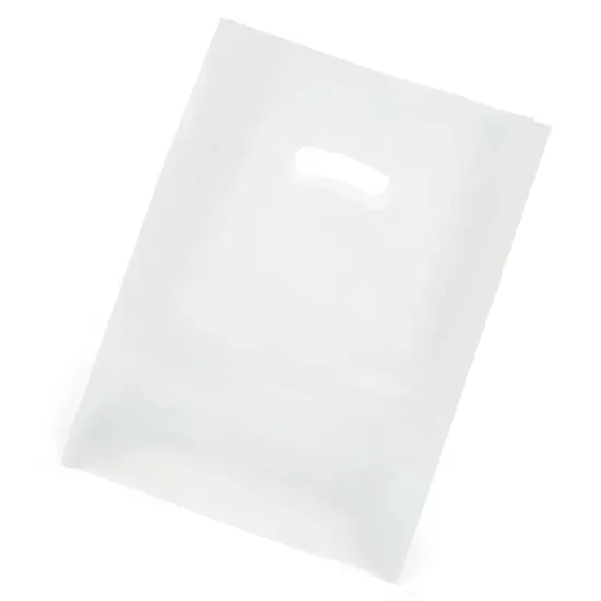 Frosted Plastic Bags with Die Cut Handles 7 3/4'' x 3 1/2'' x 15'' {3}