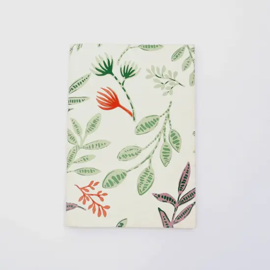 Soft Cover Off white/Green Flowers Handmade Paper Notebook - Pack of 5, 10 X 7 Inch {4}
