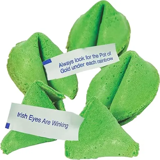 St Patricks Day Fortune Cookies (50 Individually Wrapped) Green With Irish Themed Sayings Party Favors & Treats by 4E's Novelty {1}
