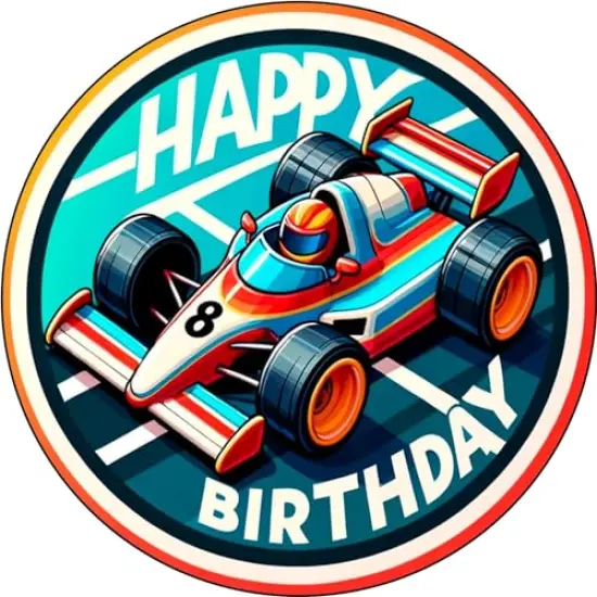 Race Car Themed Edible Cake Topper Icing Image for 8 inch round cake or larger {1}