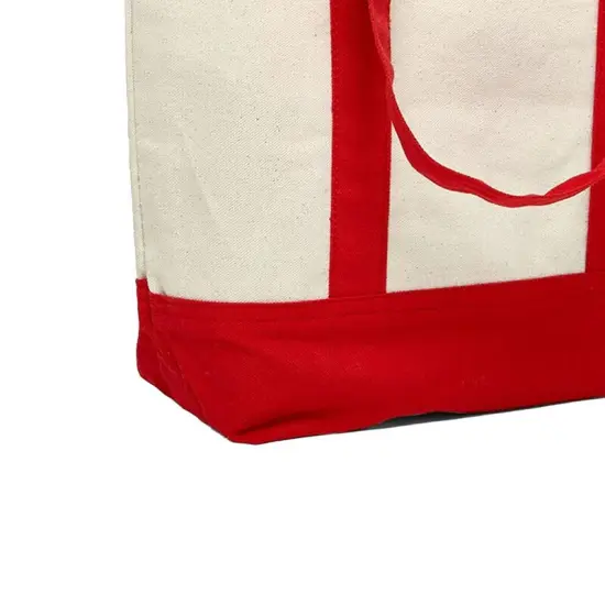Durable Canvas Tote Bag with Two-Tone Accent 14 5/16" x 4 1/4" x 12 1/2" Red / Natural {6}