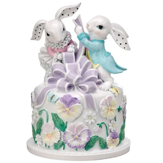 EASTER BUNNIES ON FLORAL CAKE 7.25" {1}
