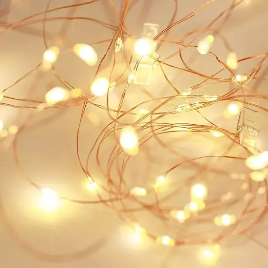 32 ft Warm White Battery Operated LED String FAIRY LIGHTS Clips Party Supplies {1}