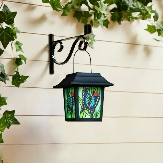 Set of 2 30"H Solar Powered Butterfly Scene Pattern Garden Lamp or Pathway Light with Ground Stake 2pcs Black {4}