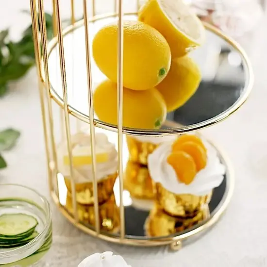 22-Inch Gold 3 Tier Metal Mirror Glass Hanging Bird Cage CUPCAKE STAND Party {3}