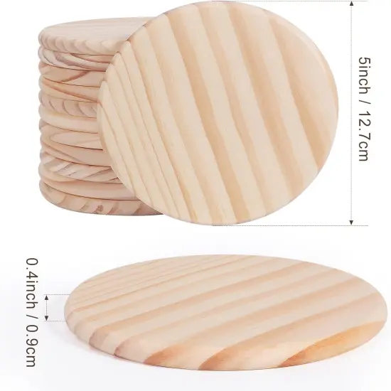12 PCS 5 Inch Unfinished Wood Coasters,4 Inch Wooden Blanks with Non-Slip Pads {2}