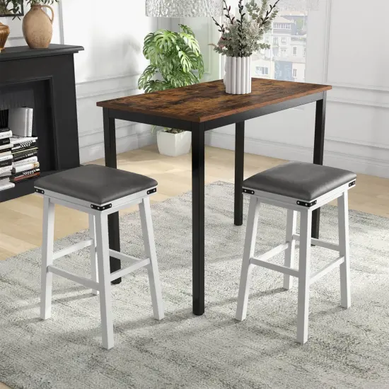 Costway 30'' Dining Bar Stool Set of 2 Pub Height Padded Seat Wood Frame Kitchen Brown/White {4}