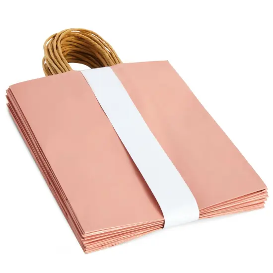 15-Pack of Pink Glossy Medium Paper Gift Bags with Handles 8x4x10 Inches for Wedding Receptions, Baby Showers, Birthday Party Favors, Bridal Shower, Decorations {7}