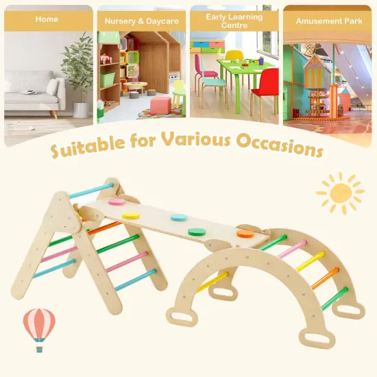 Costway 3-in-1 Kids Climber Set Toddler Wooden Play Arch with Sliding and Climbing Ramp {5}