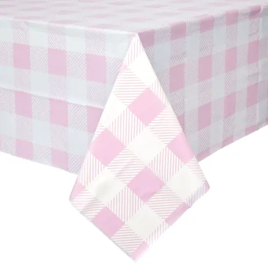 3 Pack White and Pink Plaid Tablecloth for Camping Birthday Party Supplies (5 x 9 Feet) {4}