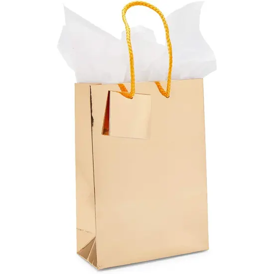 20 Pack Small Gold Party Favor Paper Gift Bags Bulk with Handles and Tissue Paper for Birthday (5.45 x 7.8 x 2.45 inches) {4}