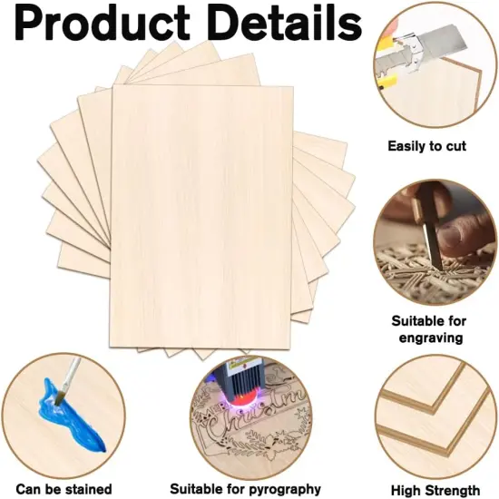 24 Pack Basswood Sheets - 4 x 6 x 1/16 Inch Thin Plywood Wood Squares for Crafts {3}