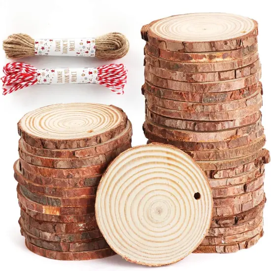 50Pcs Wood Slices 2.4"-2.8" Unfinished Wood {1}