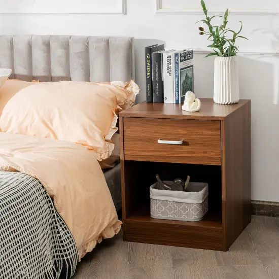 Costway Nightstand with Drawer Storage Cabinet Modern Beside End Table Black\Brown {2}