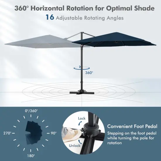 Costway Patio 9.5FT Square Cantilever Offset Hanging Umbrella 2-Tier 360&deg; Outdoor Beige/ Coffee/Navy/Gray {6}