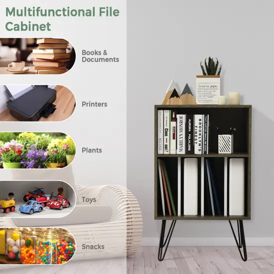 Costway Record Player Stand Turntable Stand Display Shelf Media Storage Cabinet Walnut {6}