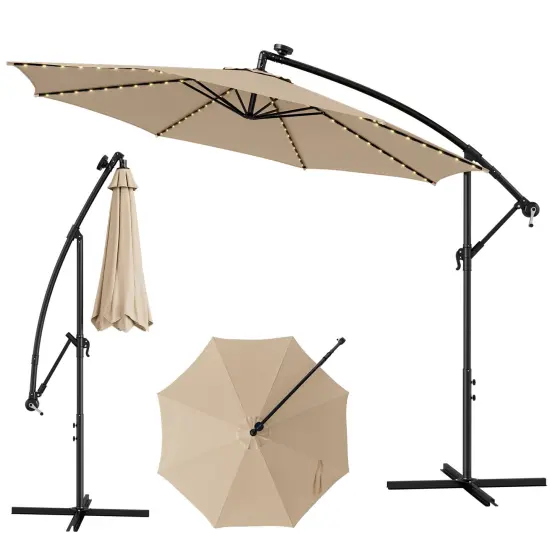Costway 10FT Patio Solar-Lighted 112 LED Cantilever Offset Umbrella Crank Tilt Outdoor {7}