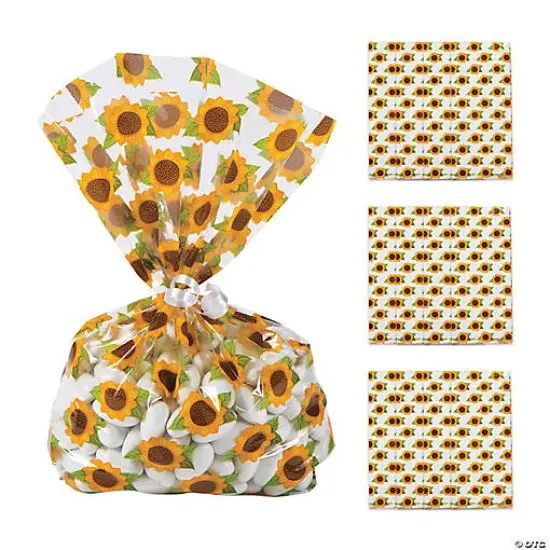 48 Pc. 5-1/2" x 11-1/2" Small Sunflower Cellophane Treat Bags with Ties for 24 Guests {2}