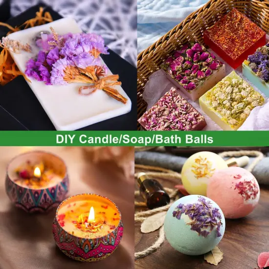 9 Bags Set Dried Flowers - Candle Making Soap Making DIY Natural Flowers-Lemon,Lily,Don't Forget Me,Lavender,Mint Leaf,Rose Petal, Red Rose,Globe Amaranth,Chrysanthemum. {4}