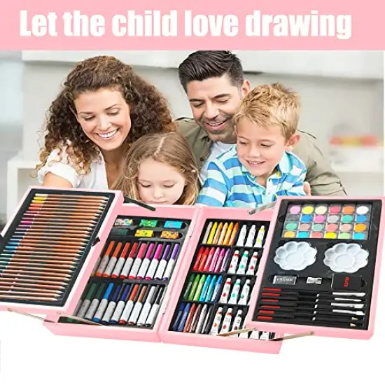 Art Gift for Kids, Art Supplies Case - 139 Piece Art Sets & Crafts Kit with Sketch Pads, Deluxe Wooden Box for Artist Beginners Girls Boys (Rose Pink) {6}