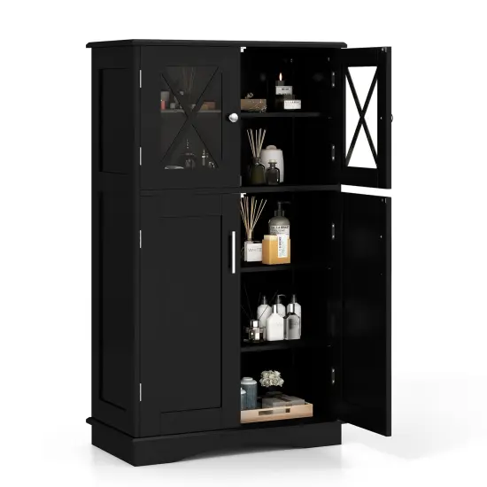 Costway Bathroom Storage Cabinet Linen Storage Cabinet with Doors and Adjustable Shelves Black/Grey/Brown/White {7}