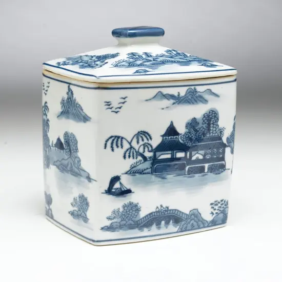 AA Importing 59756 7.5 Inch Blue & White Rectangular Jar {1}