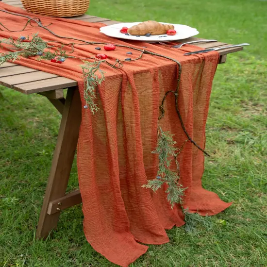 Fall Table Runner Gauze Cheesecloth 120 Inch 10 FT Rustic Burnt Orange Cheese Cloth Table Runner for Wedding Baby Bridal Shower Party Rustic Boho Sheer Centerpiece Home Decorations {3}