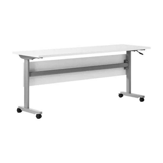Emma and Oliver Hahn Heavy-Duty Flip Top Training Table with Nesting Design, Privacy Panel, T-Legs, Tabletop, Metal Frame White Top/Gray Frame {2}