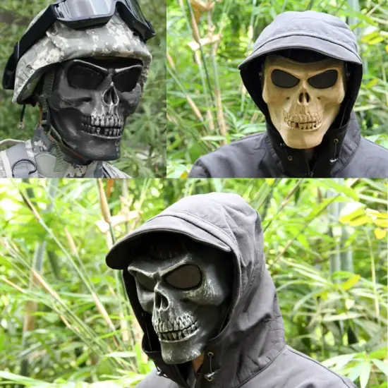 Kitcheniva Super Real Skeleton Half Face Mask Halloween Costume Army green {3}