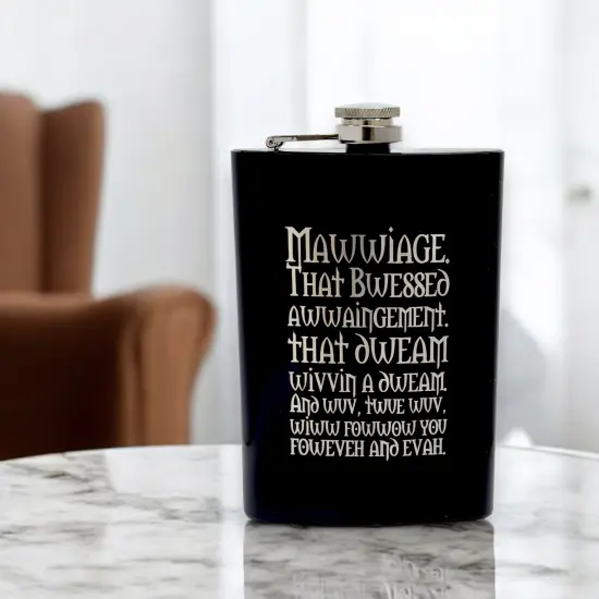 8oz BLACK Mawwiage That Bwessed Awwaingement Flask {3}
