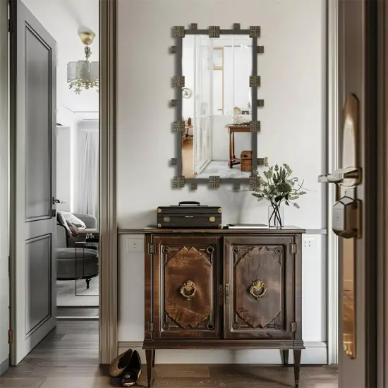 Rustic Industrial Rectangle Accent Mirror Decorative Wall Art Mirror Metal Frame {4}