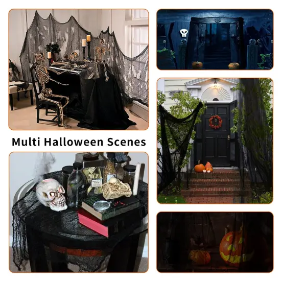 355" x 79" Halloween Creepy Cloth + Spider Web Halloween Decorations Outdoor Indoor Party Yard Spooky Backdrops Decor Supplies for Garden,Doorways,Haunted House,Windows,Home {4}