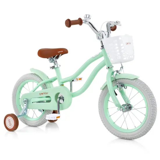 Costway 14'' Kid's Bike with Removable Training Wheels & Basket for 3-5 Years Old Pink/Blue/Green/Beige/Purple/Light Blue {10}