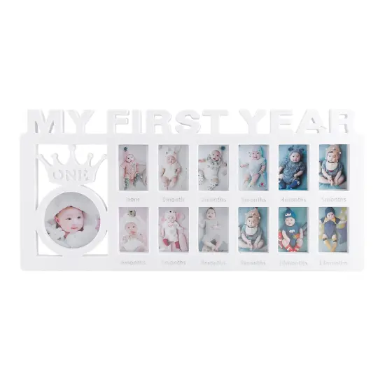 ESTAMICO Baby Picture Frames My Frist Year Photo Keepsake for Baby 1-12 Months Memory, White {1}