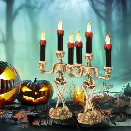 Halloween Candelabra with LED Flameless Candles Holder Battery Operated Flickering Spooky Lighting for Halloween Decorations Mental D&eacute;cor Window Centerpieces {6}