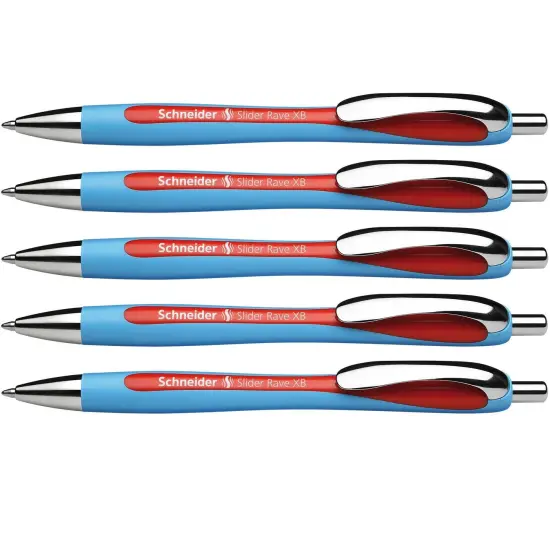 Rave Retractable Ballpoint Pen, ViscoGlide Ink, 1.4 mm, Red, Pack of 5 {1}
