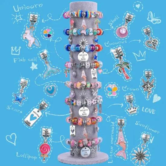 Charm Bracelet Making Kit – 72-Piece Mermaid & Unicorn Jewelry Craft Set for Girls Aged 5-12 {2}