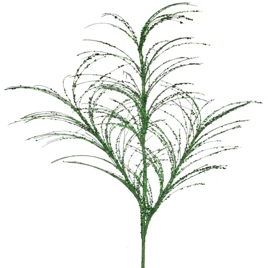 34" Green Glitter/Sequin Pampas Grass Spray {1}