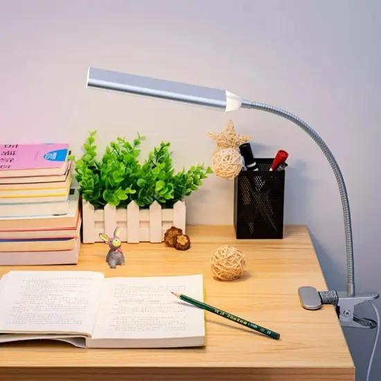 USB Clip-On Led Desk Lamp Dimmable Metal Gooseneck Adjustable Brightness Light {3}