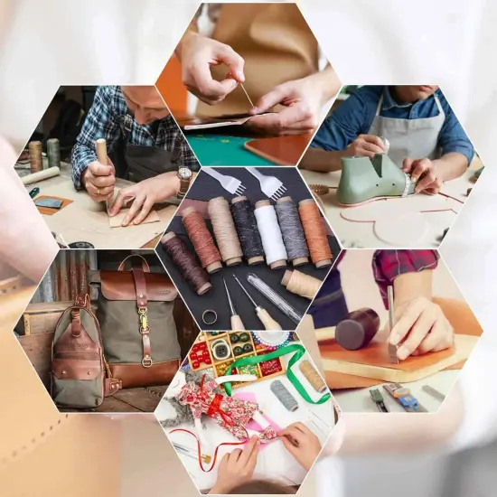 35 Pieces Leather Stitching Pouch Kit with 4mm Prong Sewing Hole Punch, Leather Sewing Tools, Waxed Thread and Large-Eye Stitching Needles for Beginner Leather Sewing Working Crafting Projects {4}