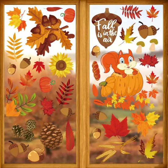 10 Sheets Fall Window Clings for Glass Thanksgiving Clings Decor for Windows Autumn Clings for Windows Fall Window Stickers Thanksgiving Autumn Home Office Decorations for Indoor Outdoor, School Home Supplies {2}