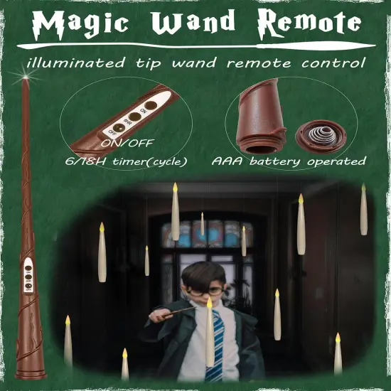 12 Pieces Floating Candles with Magic Wand Remote(6/18H Timer), 6.1" Hanging Flameless Taper Candles, Battery Operated Flickering Warm Light, Halloween Christmas Wedding Party Decor & Gift(Ivory) {1}