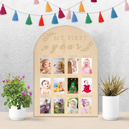 hongpar My First Year Photo Display Wood Board Baby's First Year Photo Frame Milestone Board 12 Months Baby Picture Frame 1st Birthday Nursery Decorations for Boy Girl Baby Keepsake Gift for Mom {5}