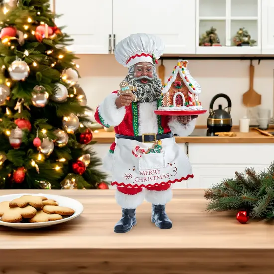 10.5" Fabrich&eacute;&trade; African American Gingerbread Chef Santa {6}