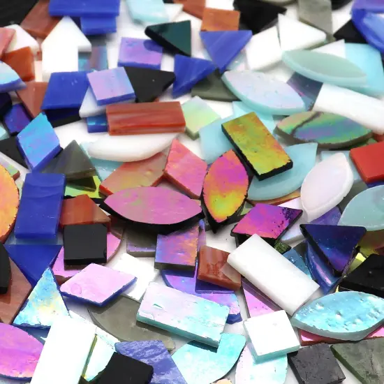 240 Pieces Iridescent Glass Mosaic Tiles for Crafts, 5 Shapes Mixed Stained Glass Sheets, Mosaic Kits for Adults (Iridescent Mix) {3}